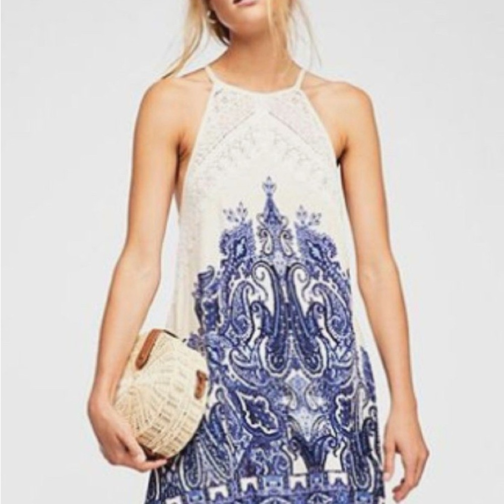 FREE PEOPLE Elegant Blue and White Women's Dress